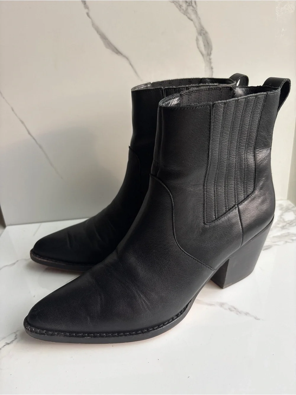 J.Crew sz 9.5 Black Leather Chelsea Western Boot Ankle Bootie Cowboy